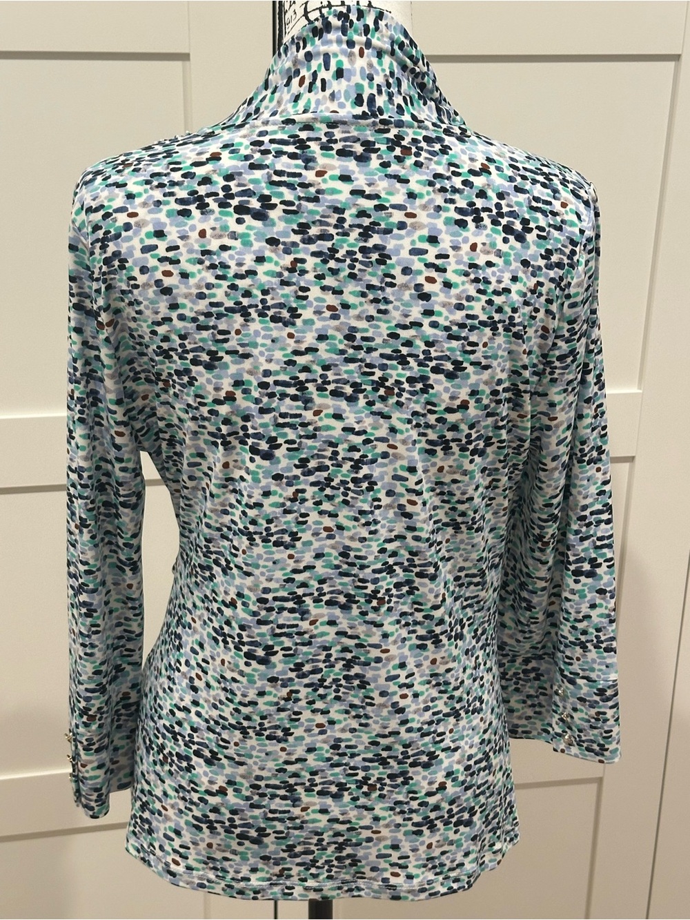 Dkny Blue, Green and Black Dotted Wrap-Front Blouse - Picture 4 of 10